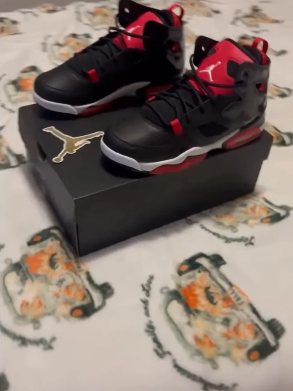 Jordan Boys Black and Red High-Top Basketball Shoes